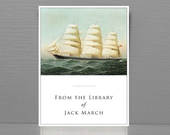 Personalized Bookplate with British Clipper Ship, set of 24