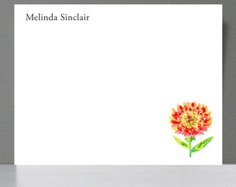 Personalized Note Card with Orange Flower , Personalized Flat Notes, Set of 15