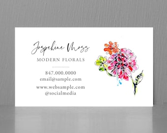 Business Card with Watercolor Flowers,Florist Business Card