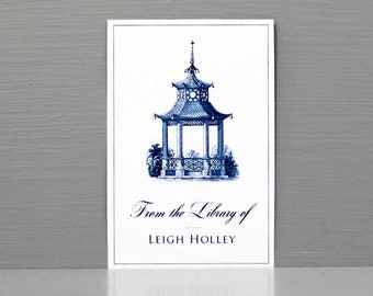 Personalized Chinoiserie Bookplate, Pagoda Bookplate Set of 24