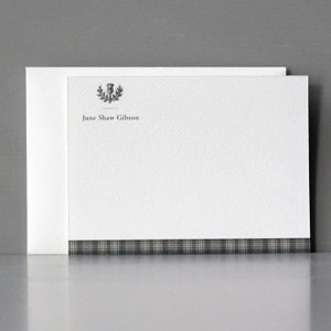 Personalized Note Cards with Gray Tartan Plaid and Scottish Thistle image 1