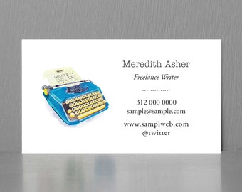 Business Card with Typewriter,Business Card for Writer, Blue Typewriter