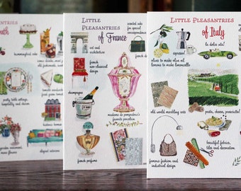 Set of 8 Illustrated Travel Cards, Little Pleasantries, Palm Beach, Italy, The South and more!