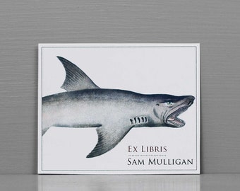 Personalized Bookplate with Shark, Ex Libris Vintage Shark, Set of 24