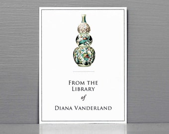 Personalized Chinese Vase Bookplate, Book Club Gifts