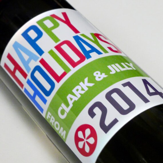 Modern Christmas Wine Labels Holiday Wine Labels with Current | Etsy