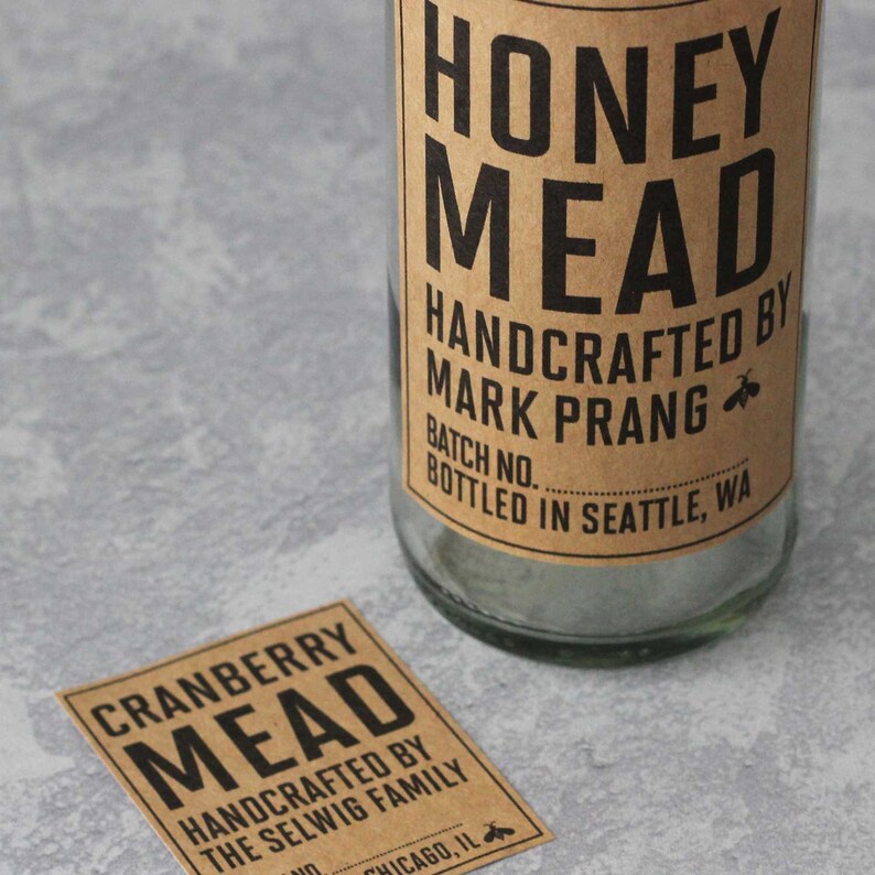 Homemade Mead Labels All Text Personalized Kraft Brown Honey - Etsy
