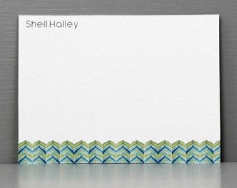 Personalized Bargello Flame Pattern, Blue Green Flat Notes, Set of 15