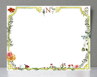 Personalized Flat Note, Botanical Stationery, Set of 15 Monogram