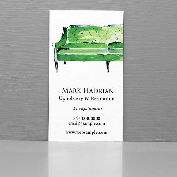 Illustrated Business Card Interior Design Business Green Sofa Calling Card