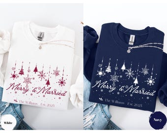 Aangepaste kerstsweater voor koppels, eerste kerst als meneer en mevrouw, cadeau voor pasgetrouwde stel, bijpassende hoodie voor koppels