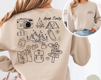 Sudadera personalizada para despedida de soltera de camping: cuello redondo para campamento, sudadera con capucha para chicas en una cabaña de montaña, regalo para despedida de soltera