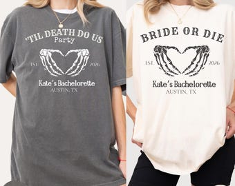 Til Death Bach Party Shirt, Comfort Colors Bride or Die Shirt, Custom Gothic Bachelorette Tee, Spooky Bride To Be Gift