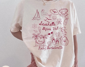 Seashells Before Veil Bachelorette Shirt, Personalized Bride Trip Tee, Custom Beach Bachelorette Comfort Colors Shirt, Bride Squad Gift