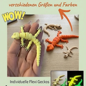 Rörlig gekko, flexibel ödleleksak, självlysande och färgglad, dekoration eller leksak, stor, liten eller i ett set, 3D-utskriven