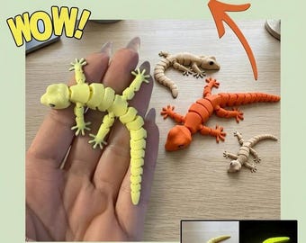 Beweglicher Gecko, Flexi Eidechse Fidget Toy, Glow in the Dark und Bunt, Deko oder Spielzeug, Groß, Klein oder im Set, 3D Druck