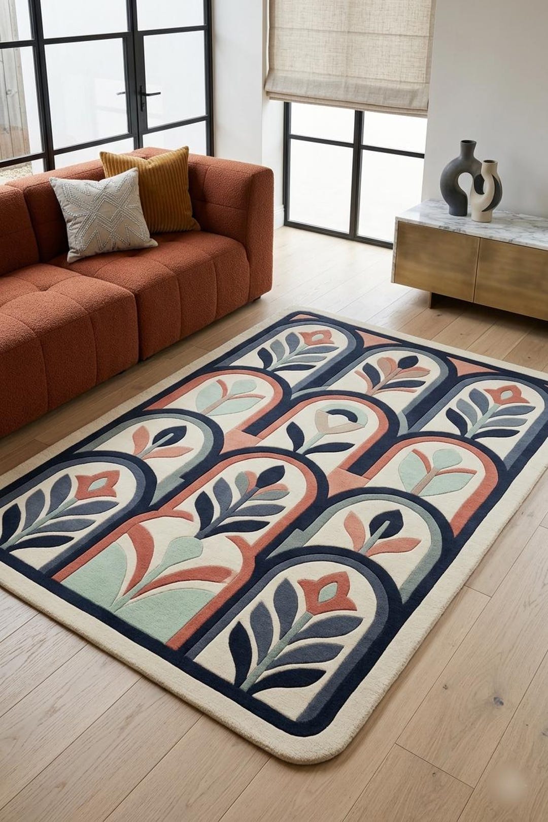Mid-century Modern Arched Botanical Area Rug – Hand-tufted Wool in ...