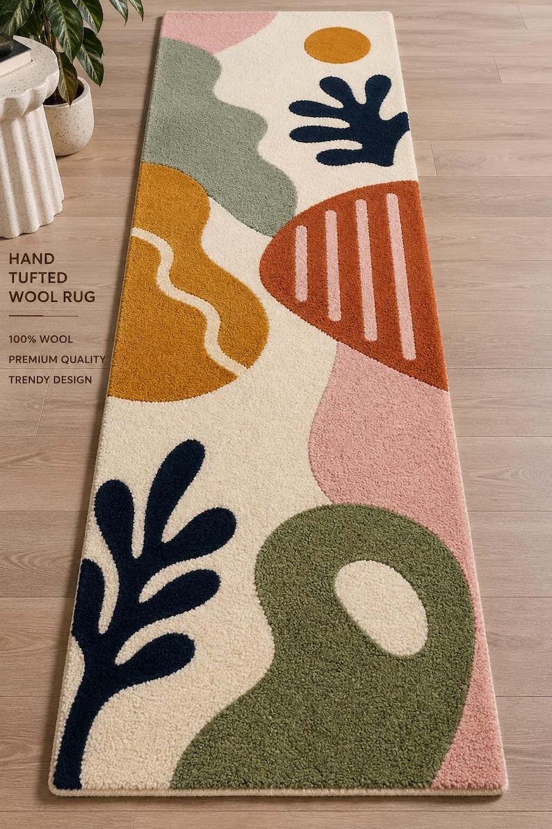 Hand Tufted Wool Runner Rug, Abstract Modern Boho Carpet - Etsy UK