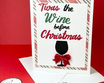 Handmade Wine Christmas Card: Velvet Bow, Festive Confetti