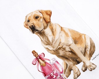 Golden Labrador Kitchen & Bar Towel – Dog with Champagne | Funny Dog Decor | Gift for Pet  and Cocktail Lovers
