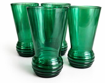 Vintage Emerald Green Cocktail Glasses Set of 6 | Mid Century Barware | Retro Whiskey Glasses | Vintage Bar Cart Decor