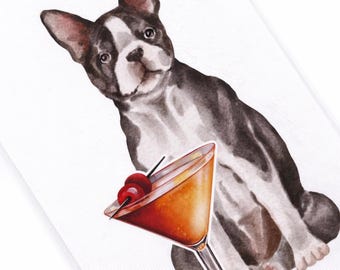 Boston Terrier Bar Towel | Ward 8 Cocktail Kitchen Towel | Funny Dog Decor | Home Bar Gift for Cocktail Lovers