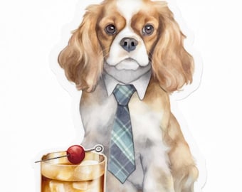 Cavalier King Charles Spaniel Vinyl Sticker – Dapper Dog & Old Fashioned Cocktail