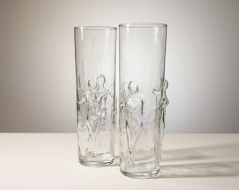 Mid Century Modern “La Femme” Highball Glasses - Set of 2| Vintage Clear Glass Barware | 1950s–1960s Home Bar Collectible