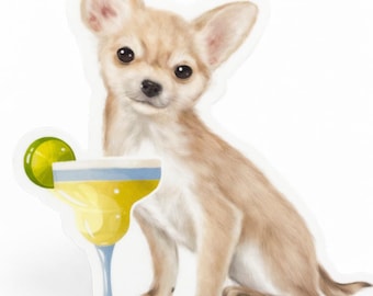 Chihuahua Vinyl Sticker – Sassy Pup with a Margarita