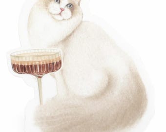Brown and Cream Persian Cat Espresso Martini Vinyl Sticker | Cat Lover Cocktail Sticker | Coffee & Cocktail Cat Decal