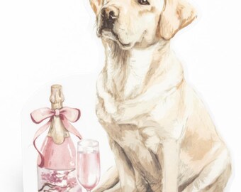 Golden Labrador Champagne Vinyl Sticker | Watercolor Dog Cocktail Sticker | Waterproof Glossy Decal