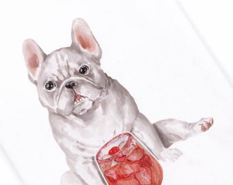 French Bulldog Cocktail Tea Towel – Fun Dog Kitchen Decor for Cocktail Lovers