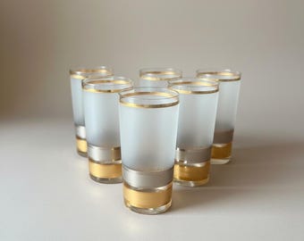 Vintage Culver Highball Glasses Set of 6 Frosted Gold Barware Mid Century Modern Cocktail Glasses Retro Entertaining