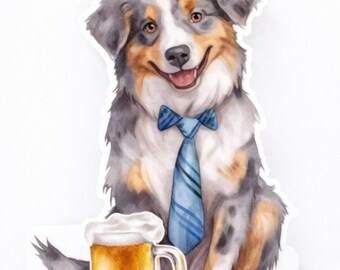 Australian Shepherd Beer Sticker | Cocktail-Themed Dog Sticker | Funny Dog & Drink Vinyl Decal