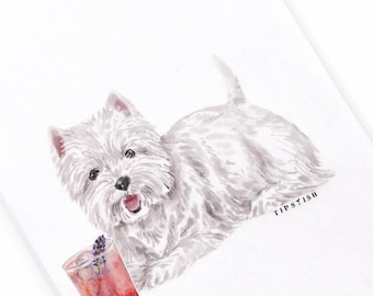 Westie Lavender Cocktail Tea Towel – Dog & Drink Kitchen Decor