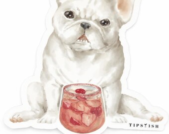 French Bulldog and Cocktail Vinyl Sticker – Fun Dog Lover Decal