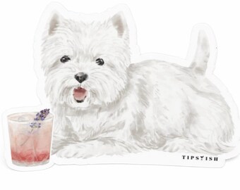 Westie with a Cocktail Vinyl Sticker – Cute Dog Bar Sticker for Pet & Cocktail Lovers