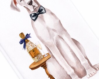 Great Dane Champagne Tea Towel – Dog & Cocktail Kitchen Decor
