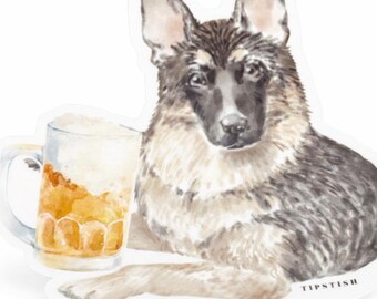 German Shepherd Beer Vinyl Sticker – Funny Dog Lover Decal