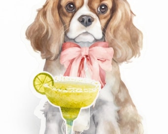 Cavalier King Charles Spaniel Margarita Vinyl Sticker | Watercolor Dog Cocktail Sticker | Waterproof Glossy Decal