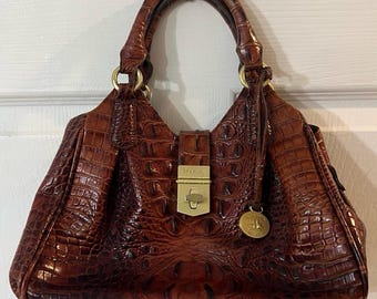 Brahmin Melbourne Elise Pecan Purse Crossbody Handbag w/Dust Bag