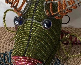 Hand sculpted and beaded Green Fish