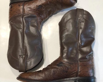 Nocona Men’s Dark Brown Smooth Ostrich Boots sz 8D