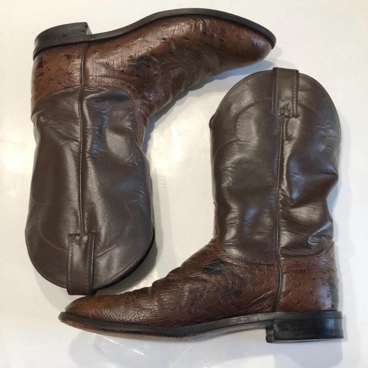 NOCONA Mens Size 8 D Two Tone Brown Leather Smooth Ostrich Cowboy Western Boots Nocona Smooth Ostrich Boots Men Size 8.5 D Brown Leather Two  main image 2