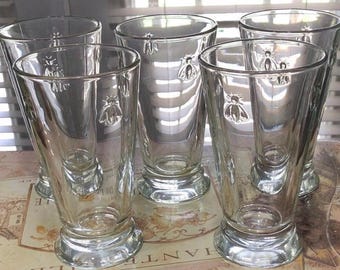 Lot de 6 grands verres La Rochère Abeilles estampillé Paris Musées - Arts de la table