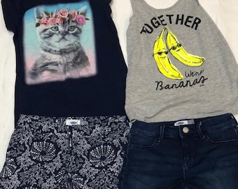 4pc- 2 Denim Short & 2 Tee Shirt Sets Sz 10-12