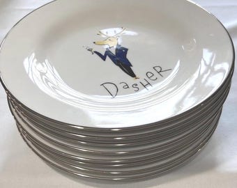 Pottery Barn  Reindeer Salad Plates 8 each