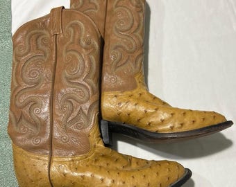 TONY LAMA #8504 Full Quill Ostrich Leather Western Cowboy Boots Mens Sz 8.5D