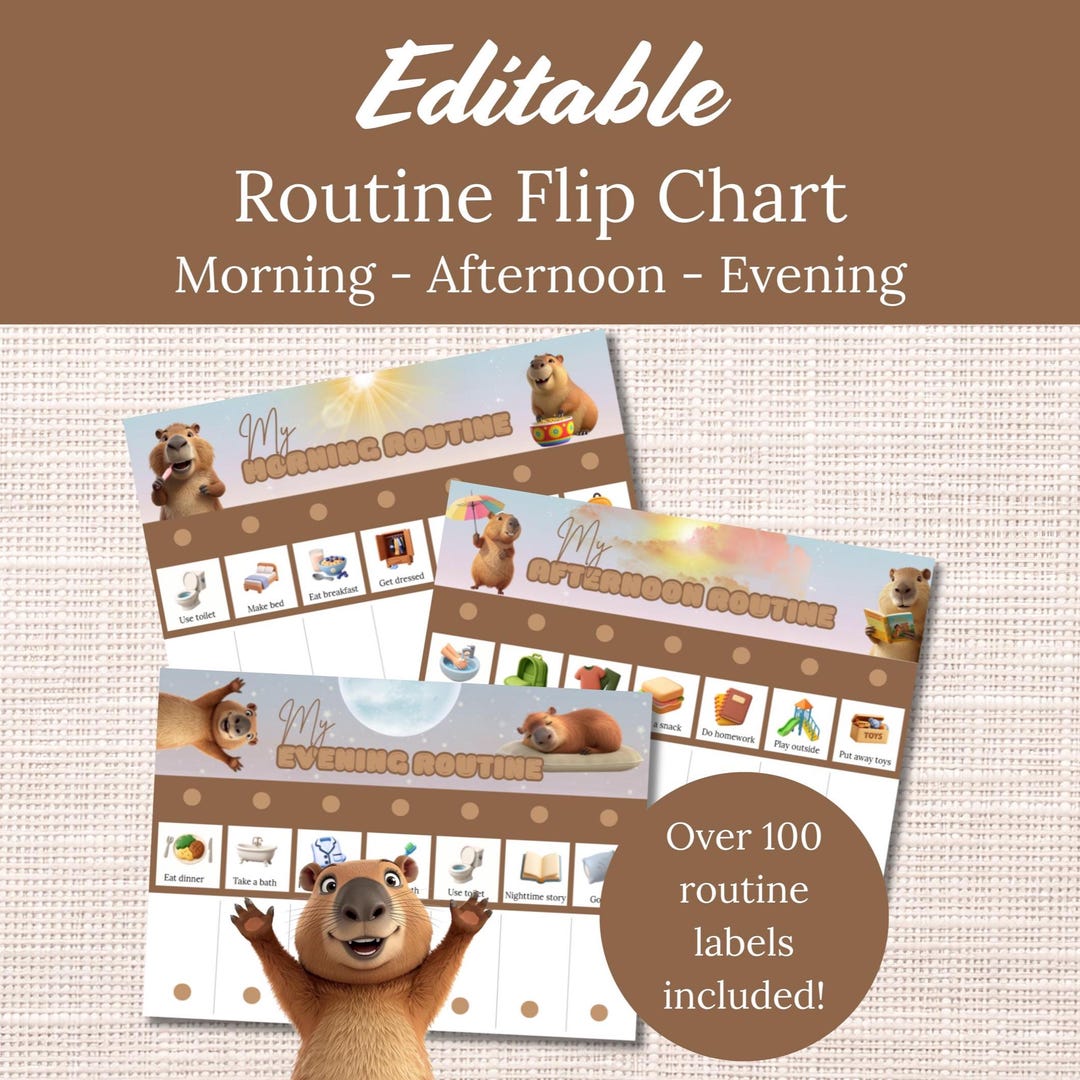 Kids Routine Flip Chart | Capybara Editable Visual Schedule Toddlers ...