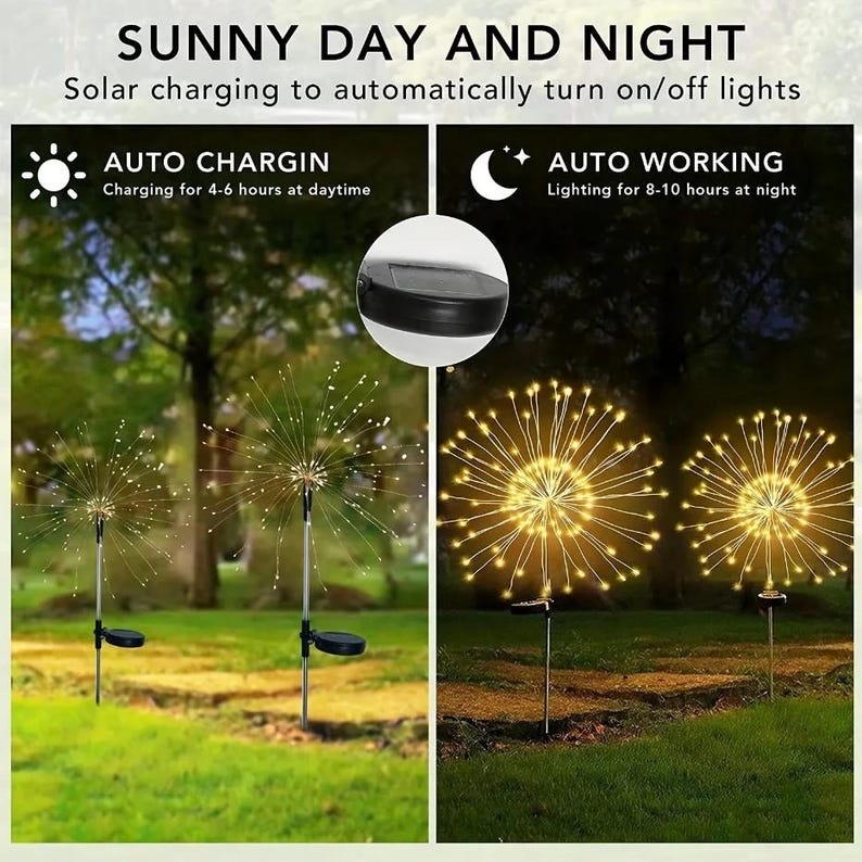 Solar Firework LED Garden Lights: Outdoor Lawn & Patio Decor - Etsy